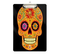 Quteprint Sugar Skull Flower Mexican Acrylic Clipboard, 9" x 12.5" Clear Scratch-Resistant Clip Board with (Silver) Metal Clip & Wall Hook - 0.25" Thick for Office Classroom Nurses Teachers Students