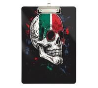 Quteprint Sugar Skull Mexican Flag Acrylic Clipboard, 9" x 12.5" Clear Scratch-Resistant Clip Board with (Silver) Metal Clip & Wall Hook - 0.25" Thick for Office Classroom Nurses Teachers Students