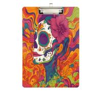 Quteprint Sugar Skull Woman Flowers Acrylic Clipboard, 9" x 12.5" Clear Scratch-Resistant Clip Board with (Silver) Metal Clip & Wall Hook - 0.25" Thick for Office Classroom Nurses Teachers Students