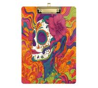 Quteprint Sugar Skull Woman Flowers Acrylic Clipboard, 9" x 12.5" Clear Scratch-Resistant Clip Board with (Gold) Metal Clip & Wall Hook - 0.25" Thick for Office Classroom Nurses Teachers Students