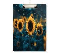 Quteprint Summer Sunflower Star Night Acrylic Clipboard, 9" x 12.5" Clear Scratch-Resistant Clip Board with (Silver) Metal Clip & Wall Hook - 0.25" Thick for Office Classroom Nurses Teachers Students