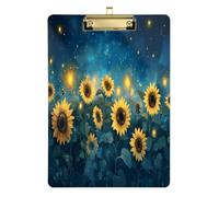 Quteprint Sunflower Star Night Art Acrylic Clipboard, 9" x 12.5" Clear Scratch-Resistant Clip Board with (Gold) Metal Clip & Wall Hook - 0.25" Thick for Office Classroom Nurses Teachers Students