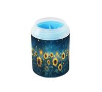 Quteprint Sunflower Star Night Art Dog Paw Cleaner Cup - Pet Foot Washer with Soft Silicone Brush, Portable Muddy Paw Cleaner for Small, Medium, Large Breed Dogs & Cats (2.56x2.56x4.53inch)