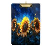 Quteprint Sunflower Star Night Sky Acrylic Clipboard, 9" x 12.5" Clear Scratch-Resistant Clip Board with (Gold) Metal Clip & Wall Hook - 0.25" Thick for Office Classroom Nurses Teachers Students