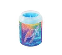 Quteprint Swimming Rainbow Sea Turtle Dog Paw Cleaner Cup - Pet Foot Washer with Soft Silicone Brush, Portable Muddy Paw Cleaner for Small, Medium, Large Breed Dogs & Cats (2.56x2.56x4.53inch)