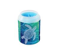 Quteprint Swimming Sea Turtle Waves Dog Paw Cleaner Cup - Pet Foot Washer with Soft Silicone Brush, Portable Muddy Paw Cleaner for Small, Medium, Large Breed Dogs & Cats (2.56x2.56x4.53inch)
