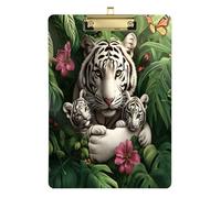 Quteprint Tiger Jungle Butterfly Flowers Acrylic Clipboard, 9" x 12.5" Clear Scratch-Resistant Clip Board with (Gold) Metal Clip & Wall Hook - 0.25" Thick for Office Classroom Nurses Teachers Students