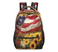 Quteprint Travel Backpack, American Flag Sunflower Daisy 15L School Shoulder Bag for Kids Boys Girls Men Women Bookbag, Multi, L, Modern