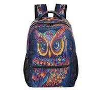 Quteprint Travel Backpack, Boho Colorful Owl Bird 18L School Shoulder Bag for Kids Boys Girls Men Women, Bookbag with Multi-Pockets, Large Capacity Computer Laptop Bag Daypack Gym Hiking