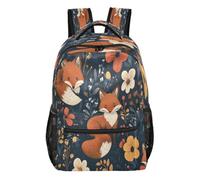 Quteprint Travel Backpack, Cartoon Fox Floral Pattern 15L School Shoulder Bag for Kids Boys Girls Men Women Bookbag, Multi, M, Modern
