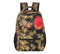 Quteprint Travel Backpack, Japanese Gold Bamboos Moon 15L School Shoulder Bag for Kids Boys Girls Men Women, Bookbag with Multi-Pockets, Large Capacity Computer Laptop Bag Daypack Gym Hiking