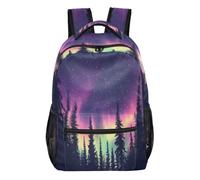 Quteprint Travel Backpack, Northern Lights Galaxy Sky Forest 15L School Shoulder Bag for Kids Boys Girls Men Women Bookbag, Multi, M, Modern