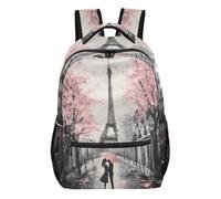 Quteprint Travel Backpack, Paris Pink Cherry Blossom Trees 15L School Shoulder Bag for Kids Boys Girls Men Women Bookbag, Multi, M, Modern