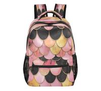 Quteprint Travel Backpack, Pink Black Mermaid Scales 15L School Shoulder Bag for Kids Boys Girls Men Women Bookbag, Multi, M, Modern