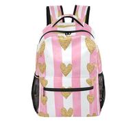 Quteprint Travel Backpack, Stripe Gold Heart 15L School Shoulder Bag for Kids Boys Girls Men Women Bookbag, Multi, L, Modern