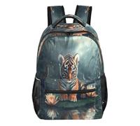Quteprint Travel Backpack, Tiger Birds Forest Flower 15L School Shoulder Bag for Kids Boys Girls Men Women Bookbag, Multi, M, Modern