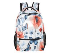 Quteprint Travel Backpack, Watercolor Poppy Flowers Butterfly 15L School Shoulder Bag for Kids Boys Girls Men Women Bookbag, Multi, M, Modern