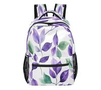Quteprint Travel Backpack, Watercolor Purple Green Leaves 15L School Shoulder Bag for Kids Boys Girls Men Women Bookbag, Multi, L, Modern