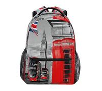 Quteprint Travel Laptop Backpack, London Big Ben Car Uk Flag College School Book Bag Student iPad Tablet Shoulder Backpack for Men Women Girls Boys Hiking Daypack Multiple Pockets & Name Tags