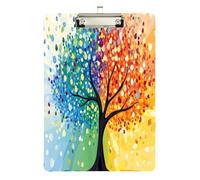 Quteprint Tree Life Colorful Leaves Acrylic Clipboard, 9" x 12.5" Clear Scratch-Resistant Clip Board with (Silver) Metal Clip & Wall Hook - 0.25" Thick for Office Classroom Nurses Teachers Students