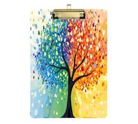 Quteprint Tree Life Colorful Leaves Acrylic Clipboard, 9" x 12.5" Clear Scratch-Resistant Clip Board with (Gold) Metal Clip & Wall Hook - 0.25" Thick for Office Classroom Nurses Teachers Students