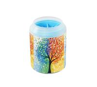 Quteprint Tree Life Colorful Leaves Dog Paw Cleaner Cup - Pet Foot Washer with Soft Silicone Brush, Portable Muddy Paw Cleaner for Small, Medium, Large Breed Dogs & Cats (2.56x2.56x4.53inch)