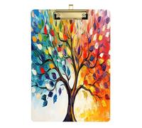 Quteprint Tree Life Leaves Colorful Acrylic Clipboard, 9" x 12.5" Clear Scratch-Resistant Clip Board with (Gold) Metal Clip & Wall Hook - 0.25" Thick for Office Classroom Nurses Teachers Students