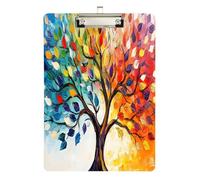 Quteprint Tree Life Leaves Colorful Acrylic Clipboard, 9" x 12.5" Clear Scratch-Resistant Clip Board with (Silver) Metal Clip & Wall Hook - 0.25" Thick for Office Classroom Nurses Teachers Students
