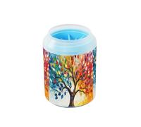 Quteprint Tree Life Leaves Colorful Dog Paw Cleaner Cup - Pet Foot Washer with Soft Silicone Brush, Portable Muddy Paw Cleaner for Small, Medium, Large Breed Dogs & Cats (2.56x2.56x4.53inch)