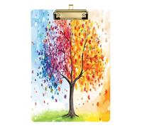 Quteprint Tree Life Leaves Leaf Acrylic Clipboard, 9" x 12.5" Clear Scratch-Resistant Clip Board with (Gold) Metal Clip & Wall Hook - 0.25" Thick for Office Classroom Nurses Teachers Students