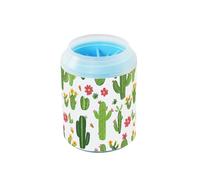 Quteprint Tropical Cactus Plants Flower Dog Paw Cleaner Cup - Pet Foot Washer with Soft Silicone Brush, Portable Muddy Paw Cleaner for Small, Medium, Large Breed Dogs & Cats (2.56x2.56x4.53inch)