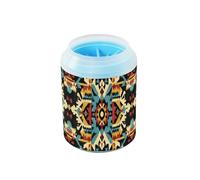 Quteprint Turquoise Aztec Pattern Dog Paw Cleaner Cup - Pet Foot Washer with Soft Silicone Brush, Portable Muddy Paw Cleaner for Small, Medium, Large Breed Dogs & Cats (2.56x2.56x4.53inch)
