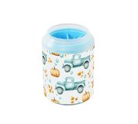 Quteprint Turquoise Vintage Trucks Pattern Dog Paw Cleaner Cup - Pet Foot Washer with Soft Silicone Brush, Portable Muddy Paw Cleaner for Small, Medium, Large Breed Dogs & Cats (2.56x2.56x4.53inch)