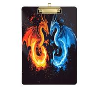 Quteprint Two Dragons Fighting Acrylic Clipboard, 9" x 12.5" Clear Scratch-Resistant Clip Board with (Gold) Metal Clip & Wall Hook - 0.25" Thick for Office Classroom Nurses Teachers Students