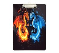 Quteprint Two Dragons Fighting Acrylic Clipboard, 9" x 12.5" Clear Scratch-Resistant Clip Board with (Silver) Metal Clip & Wall Hook - 0.25" Thick for Office Classroom Nurses Teachers Students