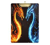 Quteprint Two Dragons Fire Acrylic Clipboard, 9" x 12.5" Clear Scratch-Resistant Clip Board with (Gold) Metal Clip & Wall Hook - 0.25" Thick for Office Classroom Nurses Teachers Students