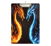 Quteprint Two Dragons Fire Acrylic Clipboard, 9" x 12.5" Clear Scratch-Resistant Clip Board with (Silver) Metal Clip & Wall Hook - 0.25" Thick for Office Classroom Nurses Teachers Students