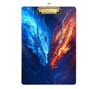 Quteprint Two Dragons Flames Fire Acrylic Clipboard, 9" x 12.5" Clear Scratch-Resistant Clip Board with (Gold) Metal Clip & Wall Hook - 0.25" Thick for Office Classroom Nurses Teachers Students