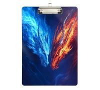 Quteprint Two Dragons Flames Fire Acrylic Clipboard, 9" x 12.5" Clear Scratch-Resistant Clip Board with (Silver) Metal Clip & Wall Hook - 0.25" Thick for Office Classroom Nurses Teachers Students