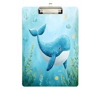 Quteprint Undersea Animal Whale Fish Acrylic Clipboard, 9" x 12.5" Clear Scratch-Resistant Clip Board with (Silver) Metal Clip & Wall Hook - 0.25" Thick for Office Classroom Nurses Teachers Students