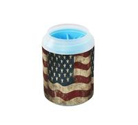 Quteprint Vintage American Flag Stars Dog Paw Cleaner Cup - Pet Foot Washer with Soft Silicone Brush, Portable Muddy Paw Cleaner for Small, Medium, Large Breed Dogs & Cats (2.56x2.56x4.53inch)