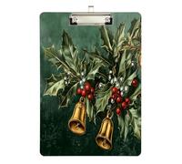 Quteprint Vintage Christmas Bells Leaves Acrylic Clipboard, 9" x 12.5" Clear Scratch-Resistant Clip Board with (Silver) Metal Clip & Wall Hook - 0.25" Thick for Office Classroom Nurses Teachers Studen