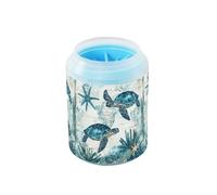 Quteprint Vintage Sea Starfish Turtle Map Dog Paw Cleaner Cup - Pet Foot Washer with Soft Silicone Brush, Portable Muddy Paw Cleaner for Small, Medium, Large Breed Dogs & Cats (2.56x2.56x4.53inch)