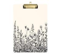 Quteprint Vintage Wildflower Herbs Spring Acrylic Clipboard, 9" x 12.5" Clear Scratch-Resistant Clip Board with (Gold) Metal Clip & Wall Hook - 0.25" Thick for Office Classroom Nurses Teachers Student