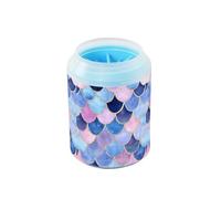 Quteprint Watercolor Blue Purple Mermaid Scales Dog Paw Cleaner Cup - Pet Foot Washer with Soft Silicone Brush, Portable Muddy Paw Cleaner for Small, Medium, Large Breed Dogs & Cats (2.56x2.56x4.53inc