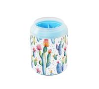 Quteprint Watercolor Cactus Plants Dog Paw Cleaner Cup - Pet Foot Washer with Soft Silicone Brush, Portable Muddy Paw Cleaner for Small, Medium, Large Breed Dogs & Cats (2.56x2.56x4.53inch)