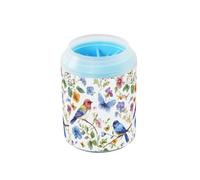 Quteprint Watercolor Flowers Bird Butterfly Dog Paw Cleaner Cup - Pet Foot Washer with Soft Silicone Brush, Portable Muddy Paw Cleaner for Small, Medium, Large Breed Dogs & Cats (2.56x2.56x4.53inch)