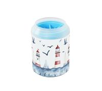 Quteprint Watercolor Ocean Lighthouse Dog Paw Cleaner Cup - Pet Foot Washer with Soft Silicone Brush, Portable Muddy Paw Cleaner for Small, Medium, Large Breed Dogs & Cats (2.56x2.56x4.53inch)