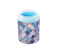 Quteprint Watercolor Pink Blue Mermaid Scales Dog Paw Cleaner Cup - Pet Foot Washer with Soft Silicone Brush, Portable Muddy Paw Cleaner for Small, Medium, Large Breed Dogs & Cats (2.56x2.56x4.53inch)