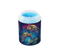 Quteprint Watercolor Rainbow Sea Turtle Dog Paw Cleaner Cup - Pet Foot Washer with Soft Silicone Brush, Portable Muddy Paw Cleaner for Small, Medium, Large Breed Dogs & Cats (2.56x2.56x4.53inch)
